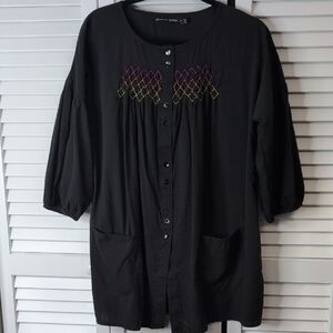 Gudrun Sjoden Black Button-Down Shirt with Colorful Embroidery